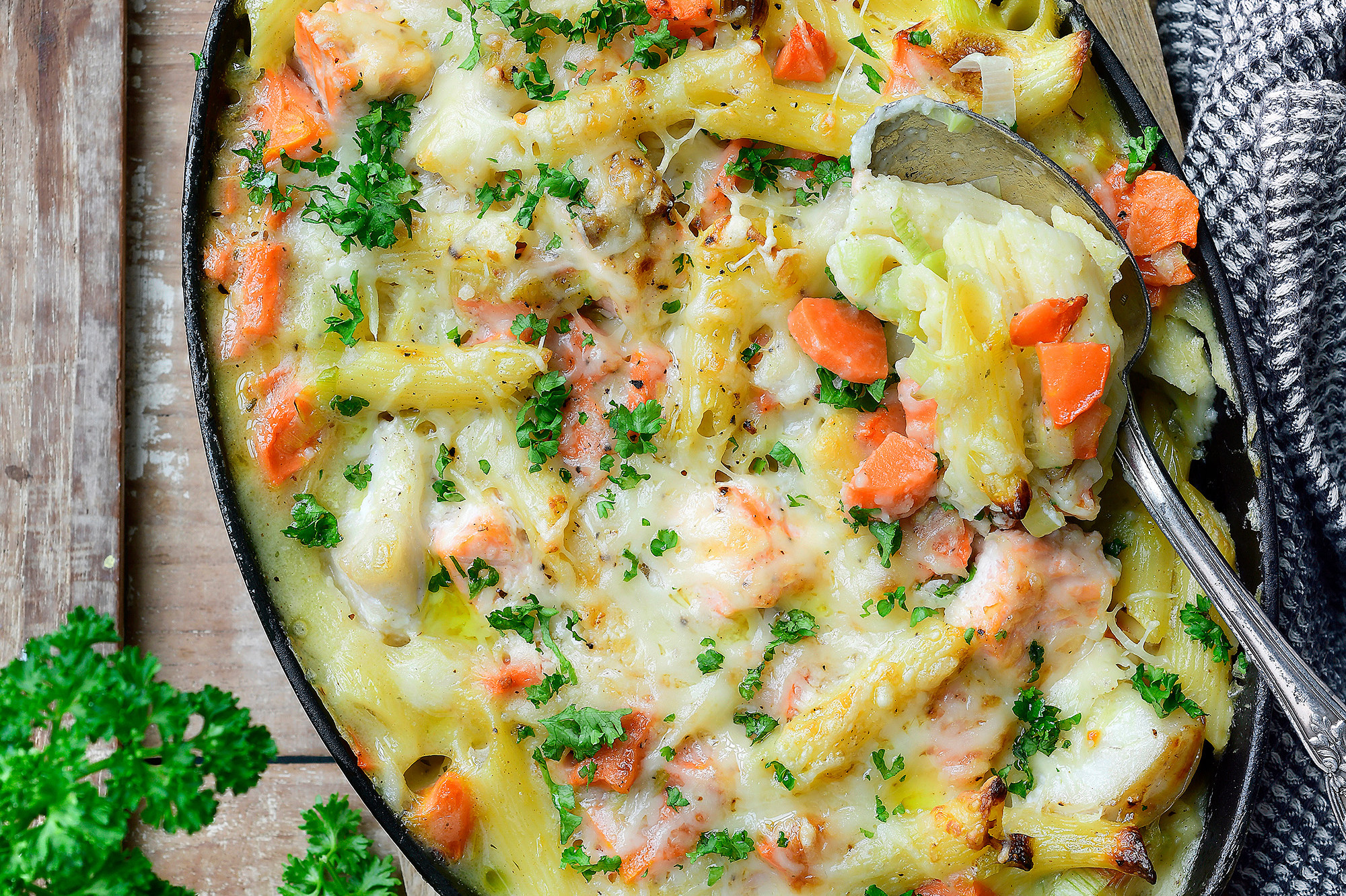 Ovenschotel met pasta en vis